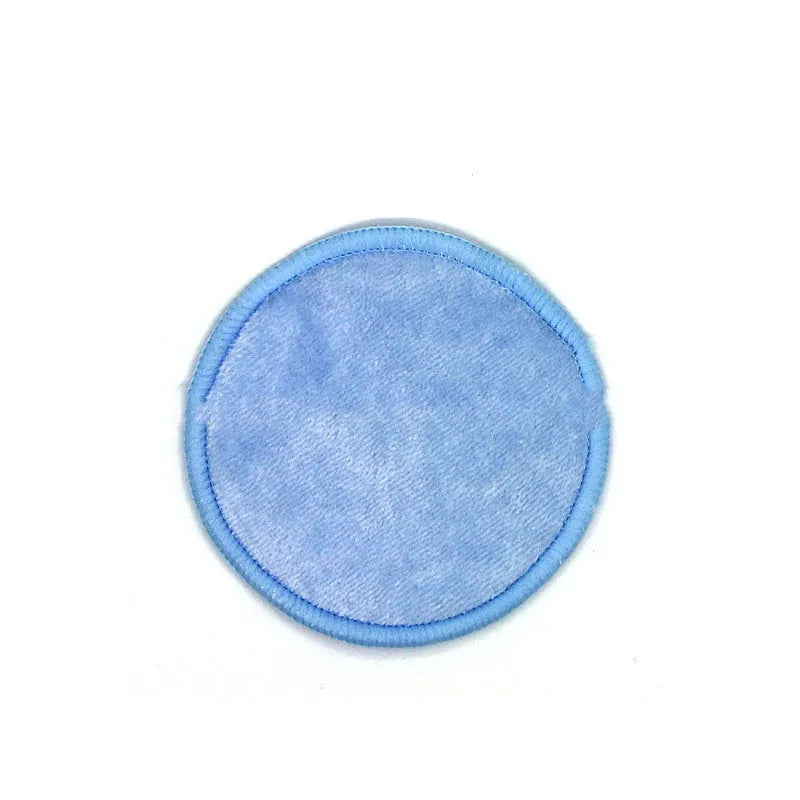 Velvet makeup remover pads in water pink and light blue colours with cotton mesh storage bag