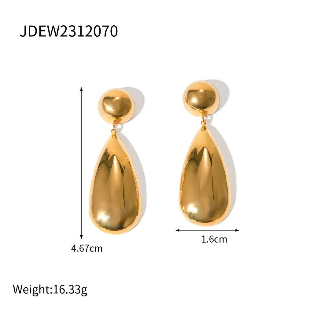 Gold stainless steel hemisphere water drop pendant earrings with electroplated finish for women