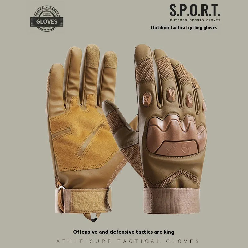 Men's black tactical full finger gloves with touch screen capability on the fingertips.