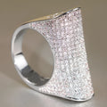 Women's flower and geometric ring with inlaid zircon stones, copper band, DJ091 white gold colour, sizes 6 to 10