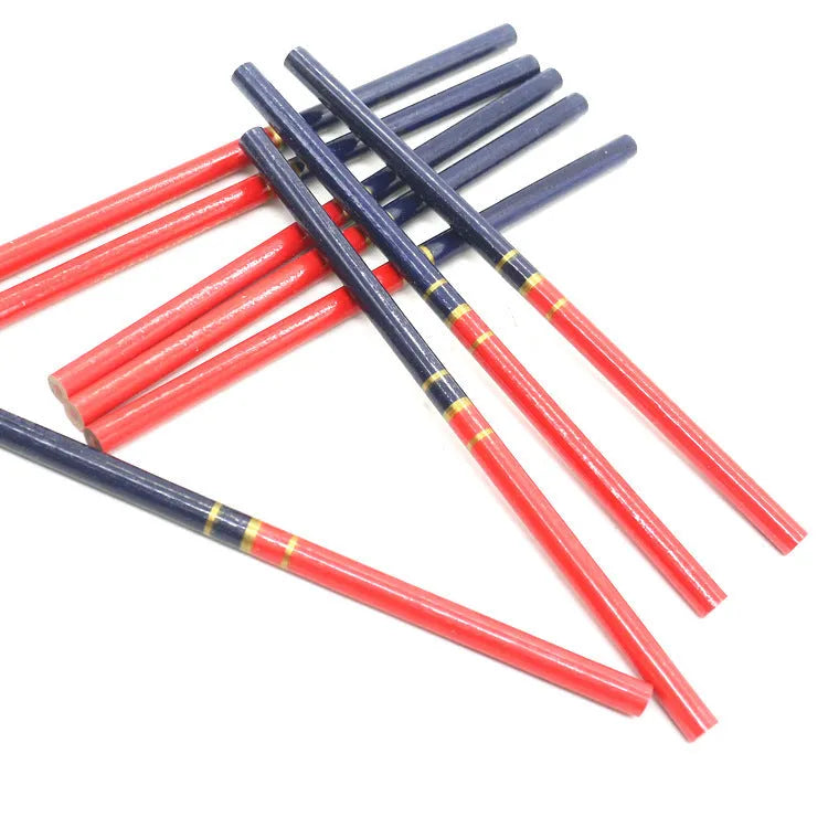 Pack of 10 red and blue two-colour carpenter's pencils with wooden shells