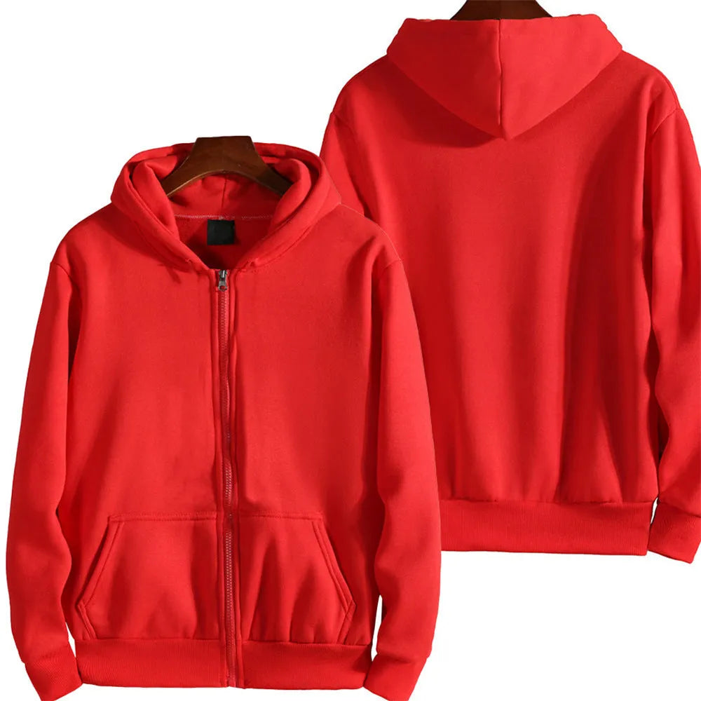 Men's loose-fit zip-up sports jacket in solid colour with polyester-spandex fabric