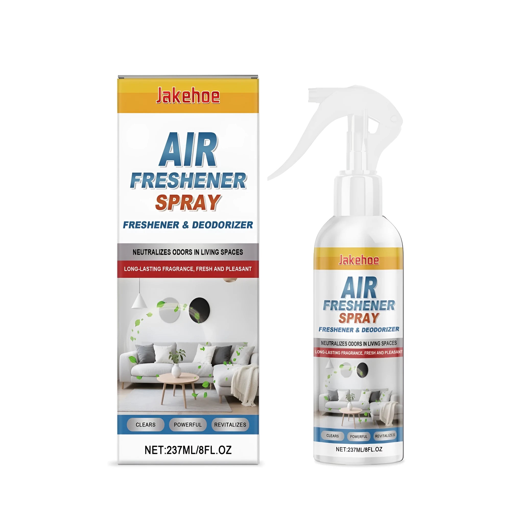 A single 237ml bottle of clear liquid air freshener spray with a black spray pump.