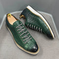 Men's pattern embossed handmade shoes in black with low tube design and front tie lacing