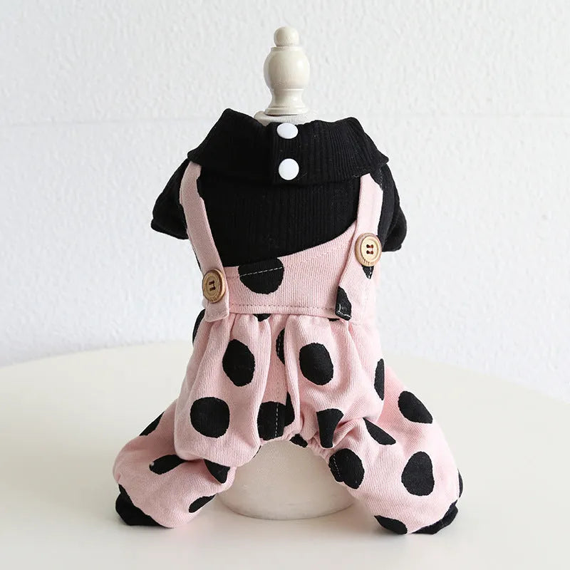 Couple-style dog clothes with lapel and shoulder strap in unisex cloth material