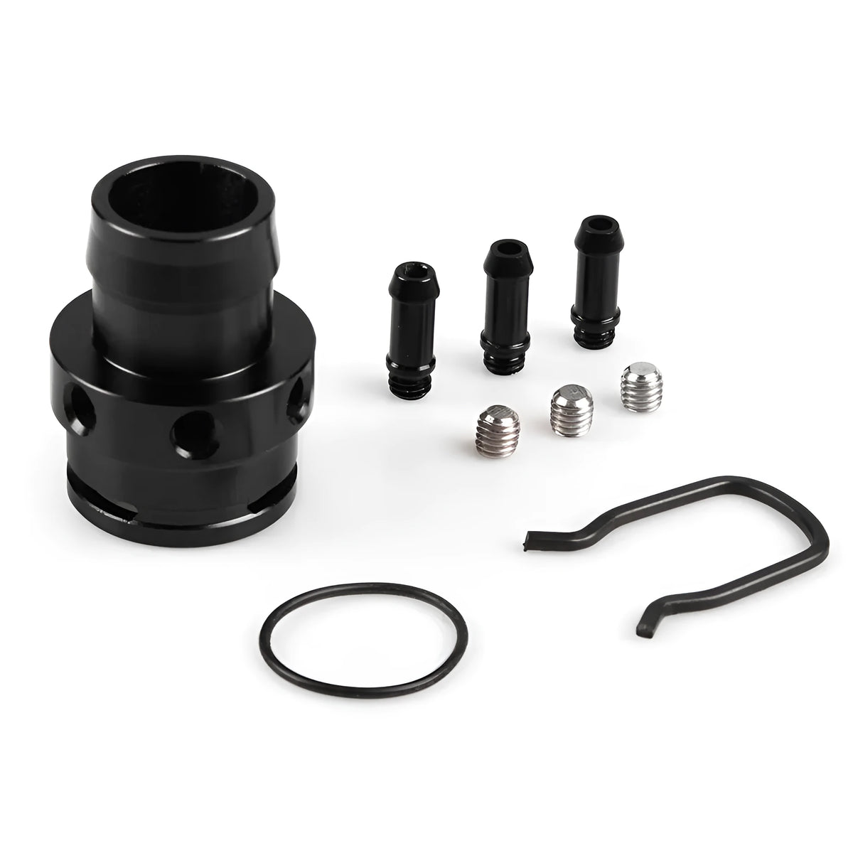 Black aluminium vacuum adapter tee fitting for second generation automotive engines.