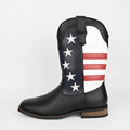 Men's black cowboy boots with five-pointed star decoration and round toe