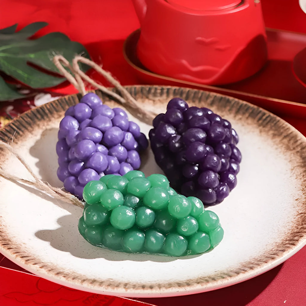 Purple and green grape handmade soap bars with grape cluster design weighing 80g