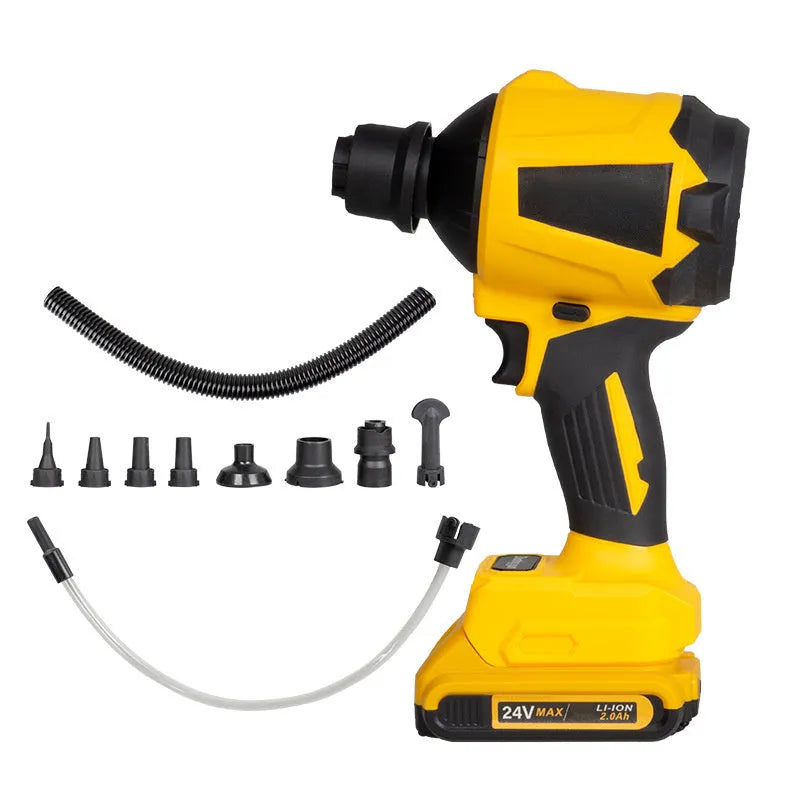 Yellow cordless rechargeable dust gun with blowing and suction functions for office and home cleaning