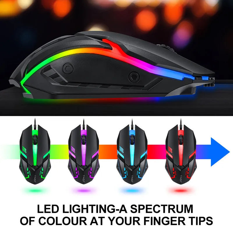 Thunder Wolf T800 wired USB keyboard and mouse gaming bundle set with luminous effects