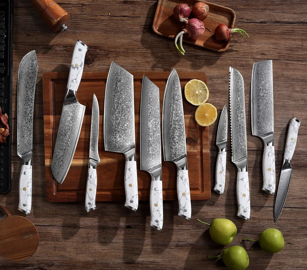 Damascus VG10 combined chef's knife with 21cm blade showing modern simple design