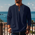 Cotton linen blend beach ruff shirt in loose pullover style available in multiple solid colours