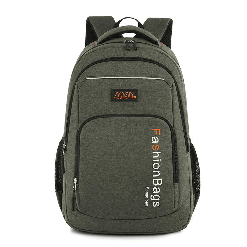 Fashion nylon backpack in black with double shoulder straps and multiple zipper compartments for travel and computer storage