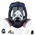 Blue edge spherical full face gas mask with trapezoidal canister and silicone seal