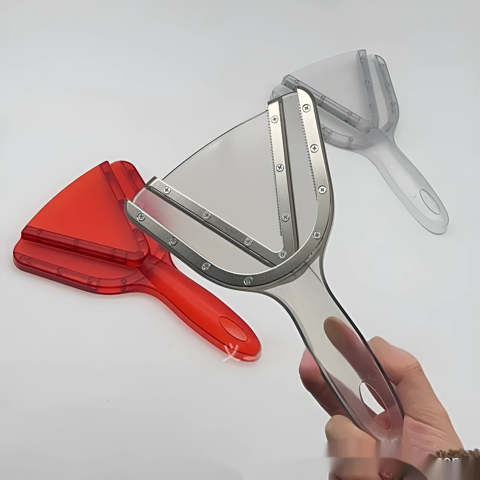 Adjustable telescopic manual bottle opener in red ABS plastic with non-slip handle.