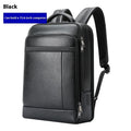 Black cowhide leather business backpack with USB interface and curved shoulder straps