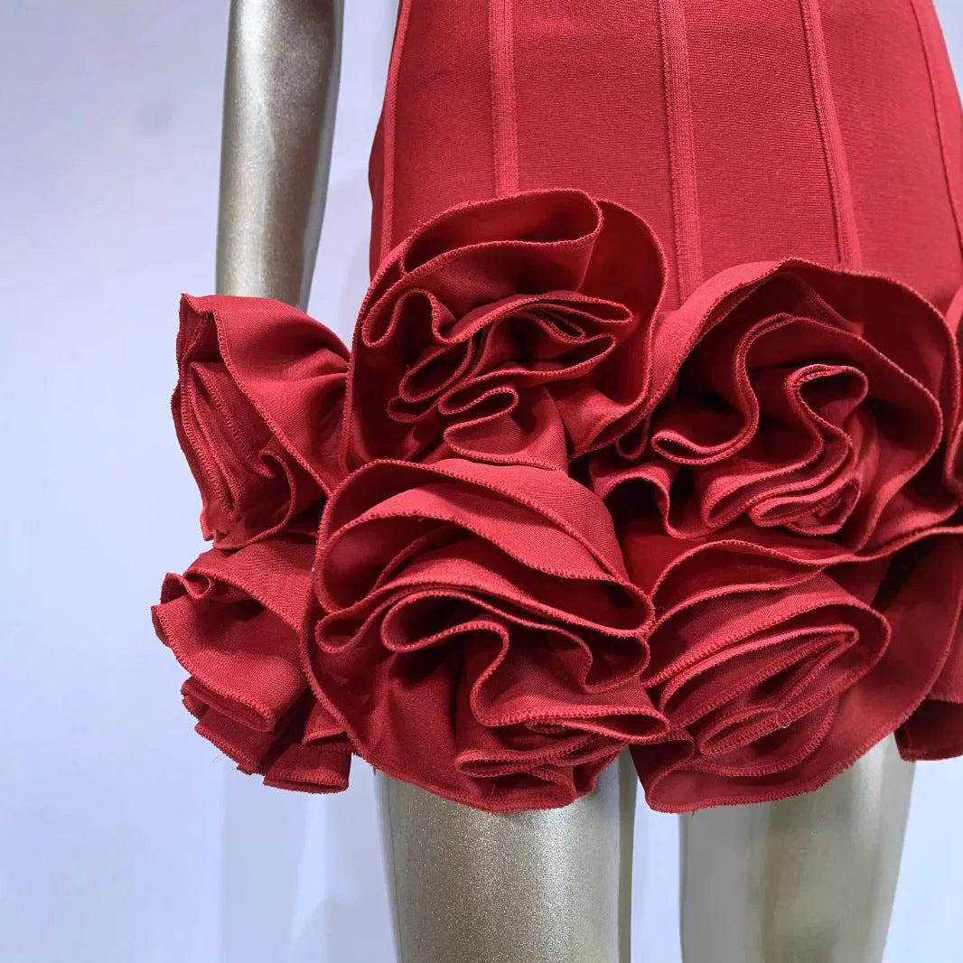 Women's solid colour polyester dress in red, white or black with mid waist design