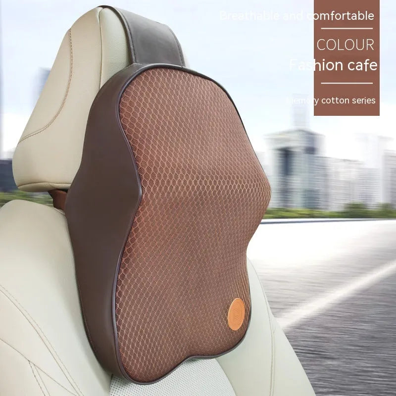 Car headrest and lumbar pillow set with memory foam filler in various colour options
