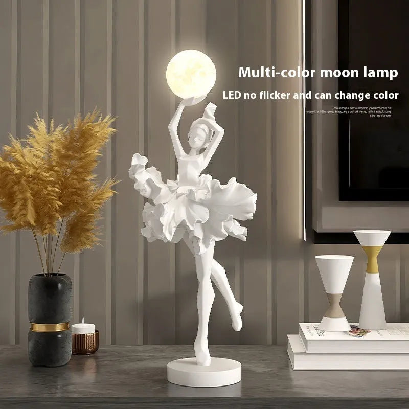 Art girl atmosphere small resin night lamp in black gold colour with USB charging cable