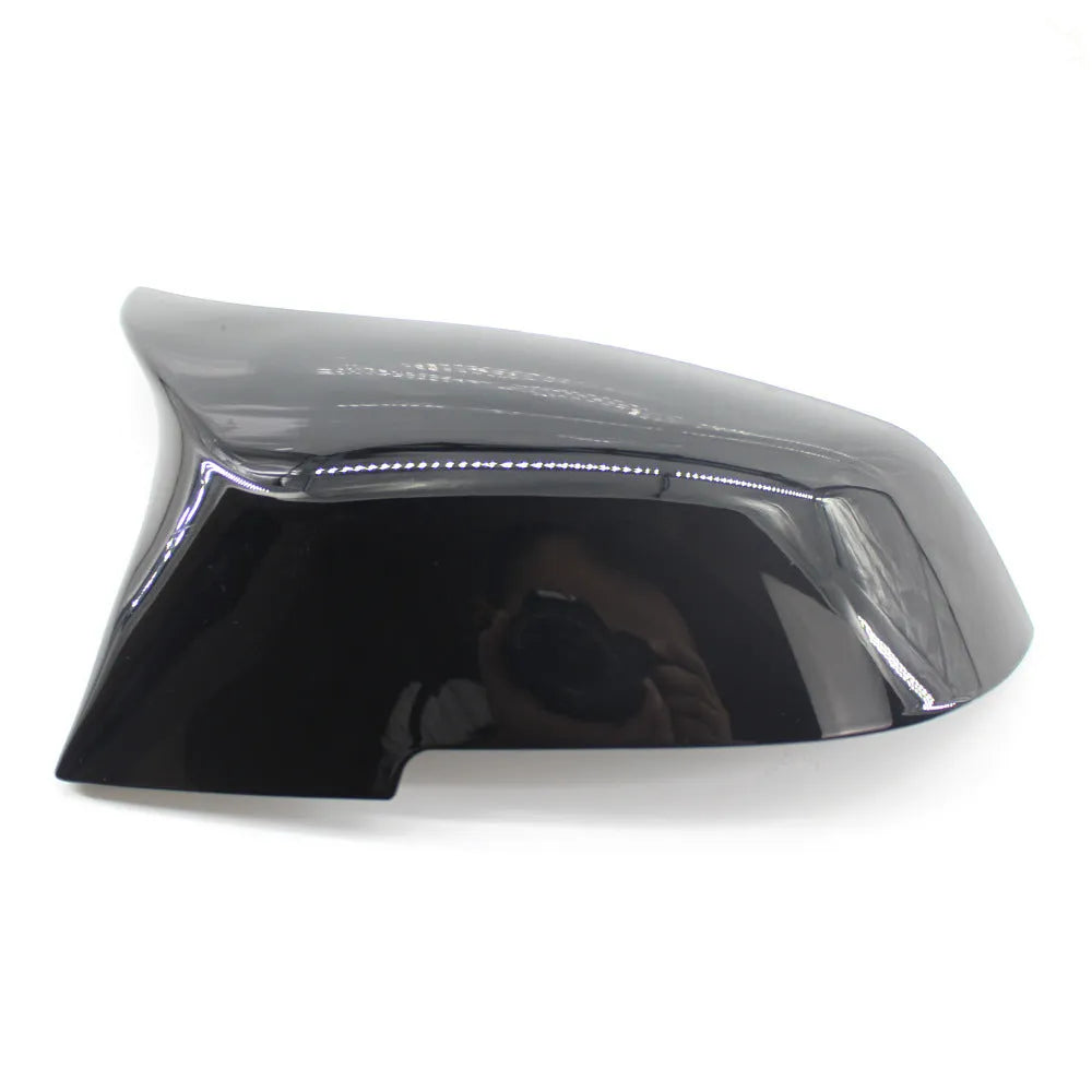 Pair of dark bright paint bright black modified horn rear-view mirror shells for BMW 3 Series and 4 Series.