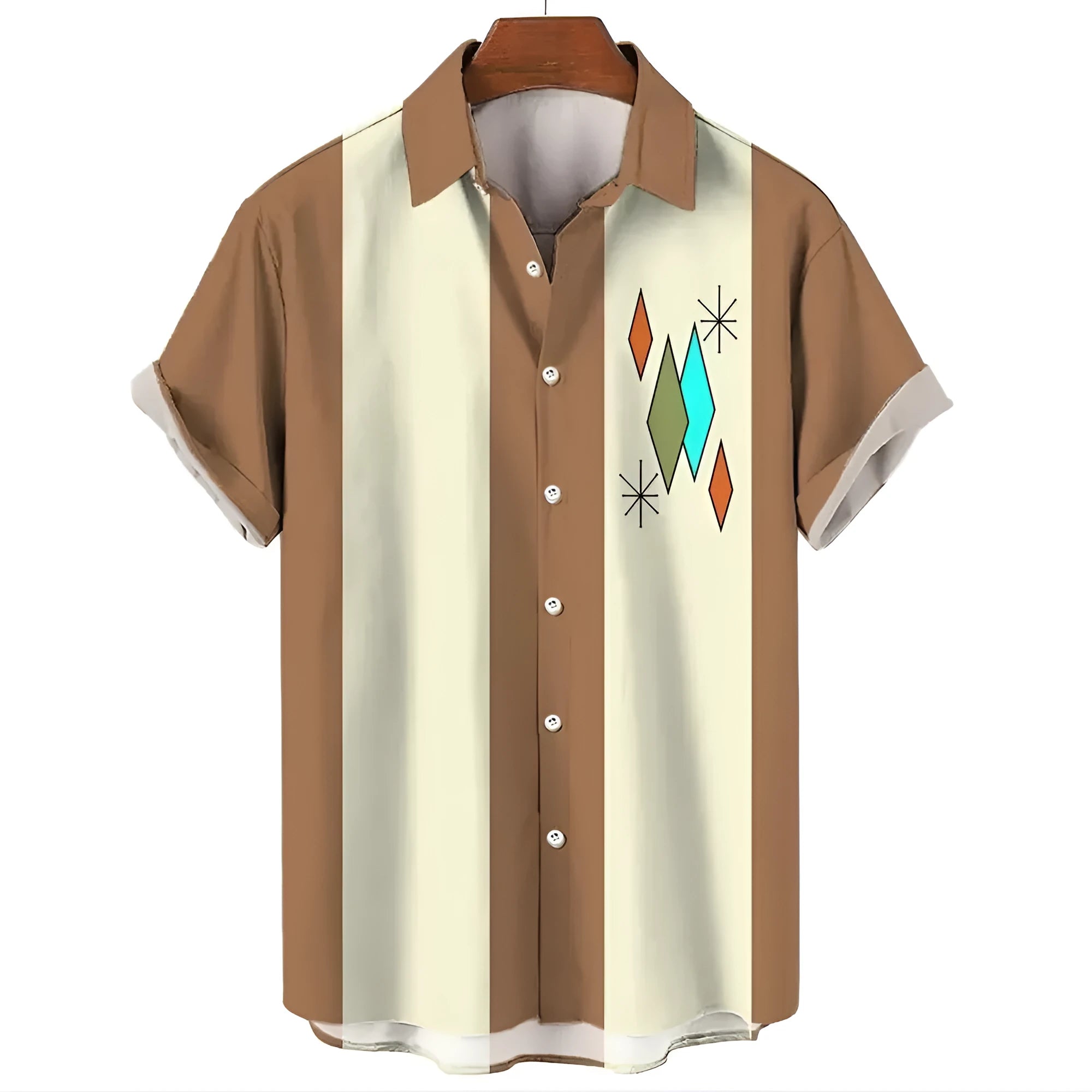 Men's striped Hawaiian short sleeve button-up shirt in a four-sided elastic fabric.