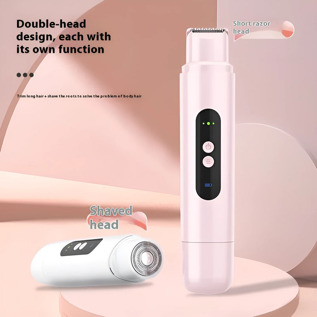 Pink and white electric depilator with floating blade system for body and armpit grooming