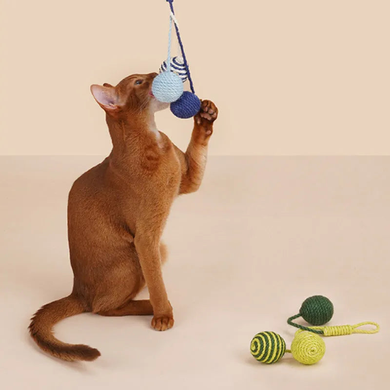 Multi-colour cat toy teaser stick set with bite-resistant catnip balls and a self-play kitten pet toy.