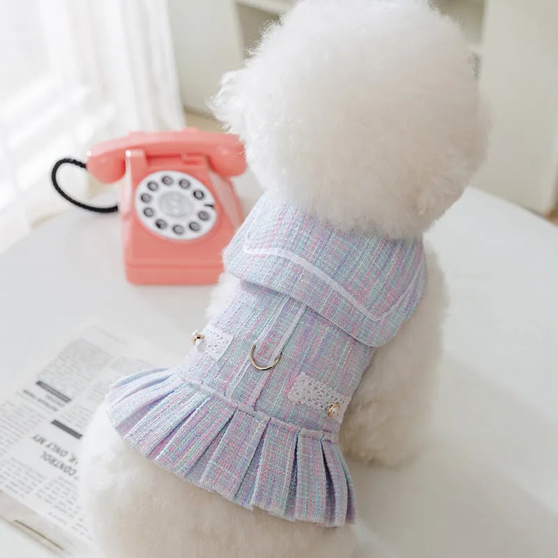 Purple and pink polyester pet clothing for cats and small dogs in four sizes