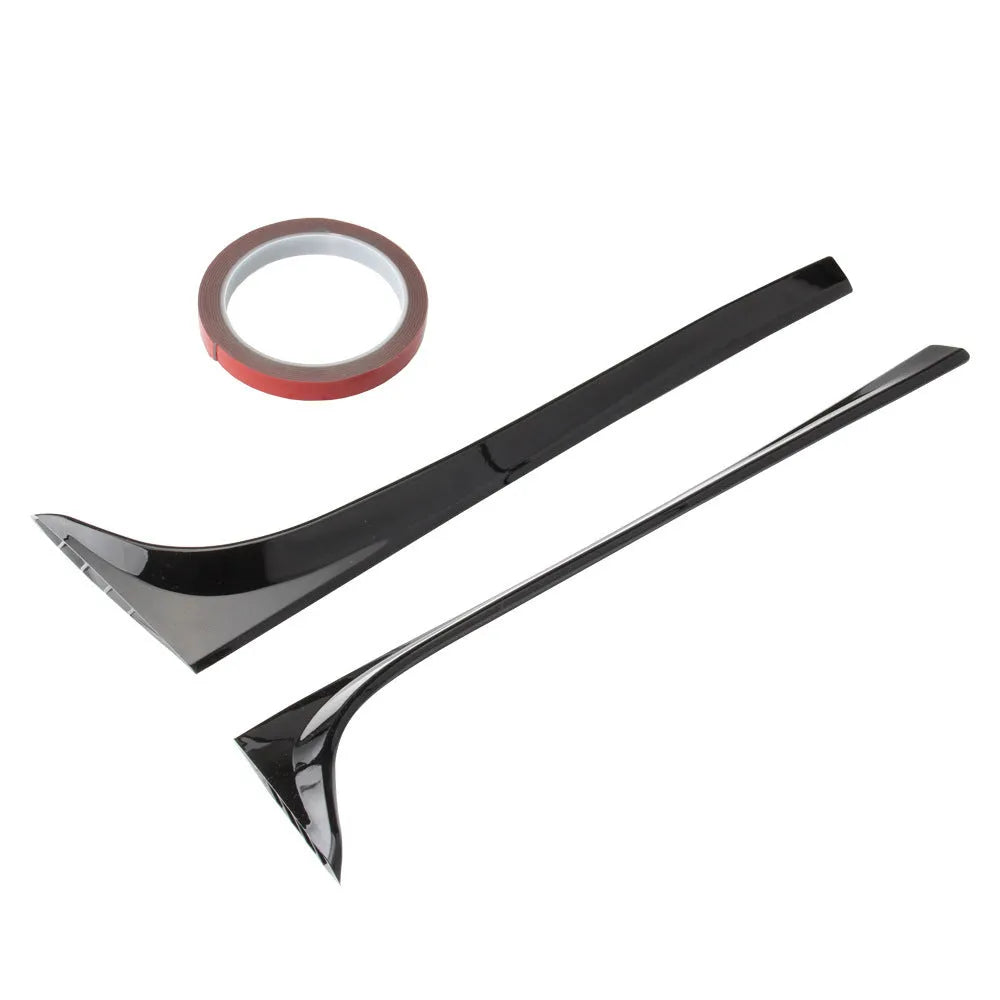 Glossy black ABS plastic rear window spoiler wing for Volkswagen Golf 7 MK7, shown with adhesive mounting tape.