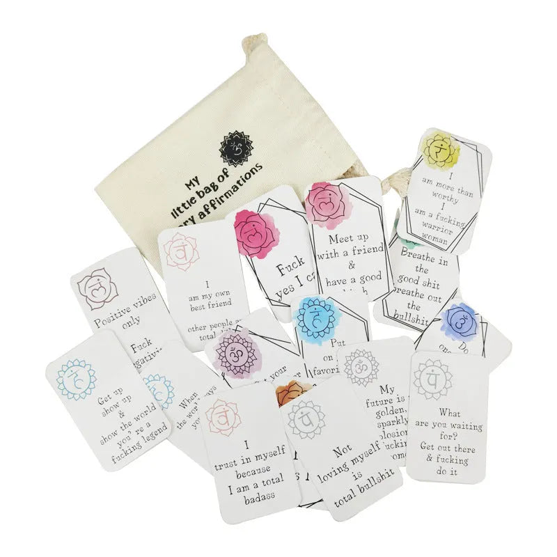 16-piece funny affirmation card set with soft adorable healing designs in greeting card bag