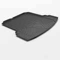 Black TPE car boot liner with a carbon fibre pattern texture, laid flat.