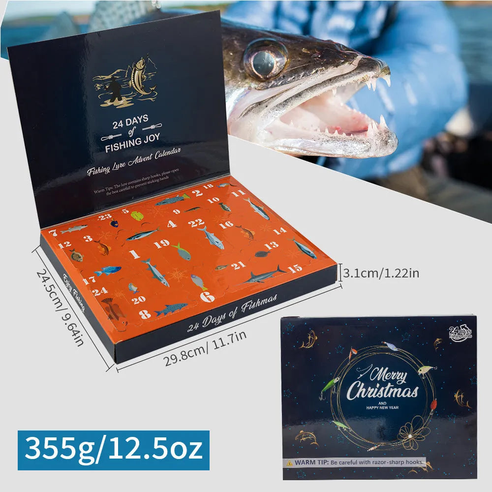 Christmas minnow bog fishing set with 24 metal lures in assorted styles and finishes