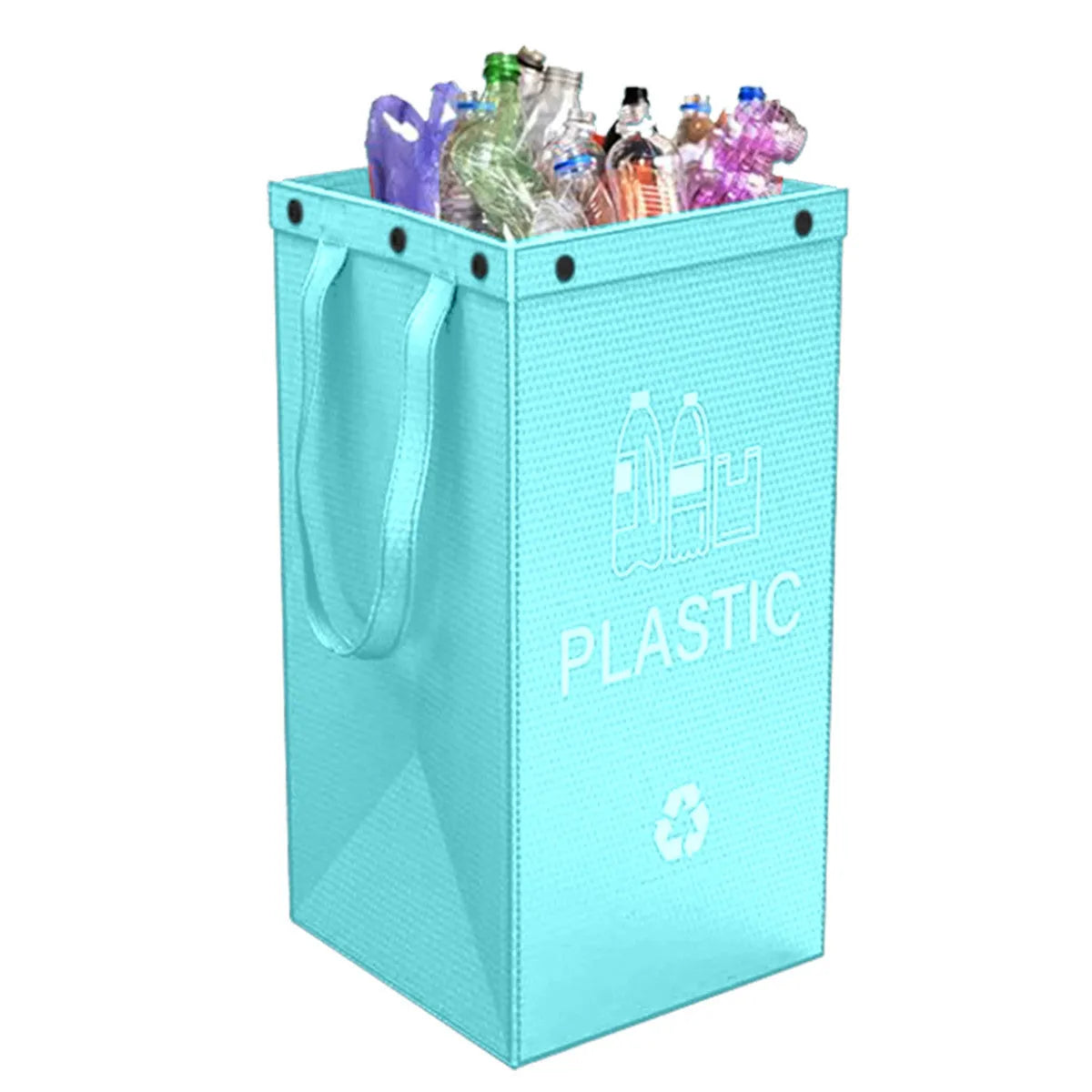 Blue waterproof handbag-style rubbish bin with 40L capacity and clean design