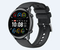 Round touch screen smart sports watch with silicone strap showing heart rate monitoring display.