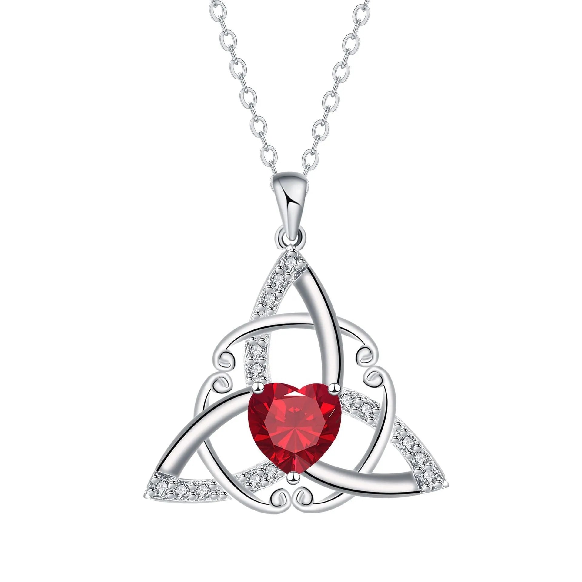 Geometric Celtic knot pendant necklace for women in copper with a choice of coloured electroplated finishes.