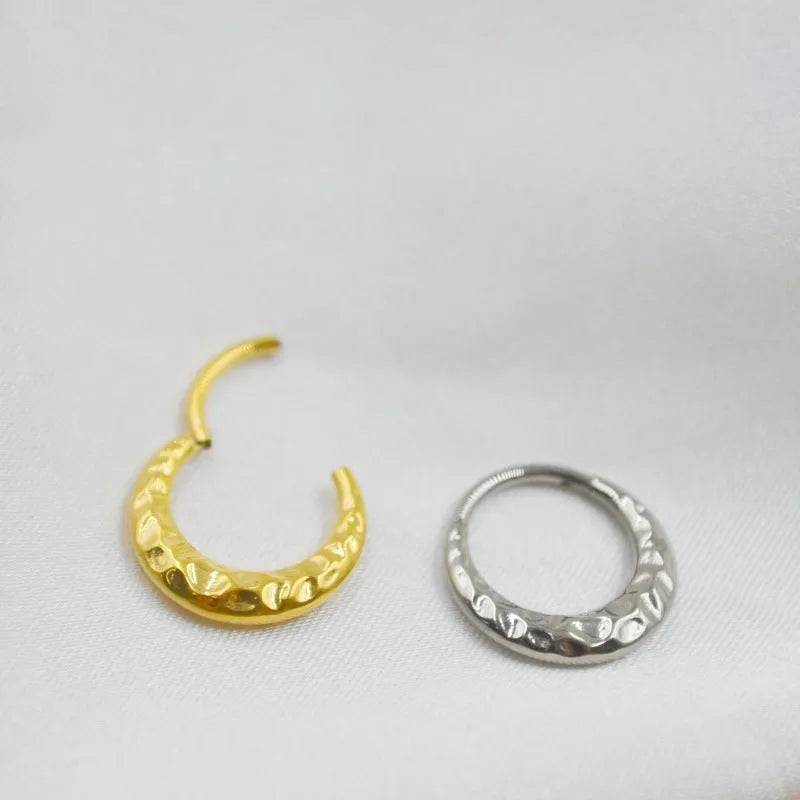 ASTM F136 titanium concave-convex carved nose ring in gold or silver colour, 1.2mm diameter