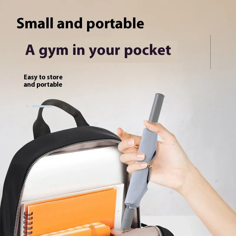Grey and pink yoga multi-function stretching tool for shoulder, back, and hip flexibility.