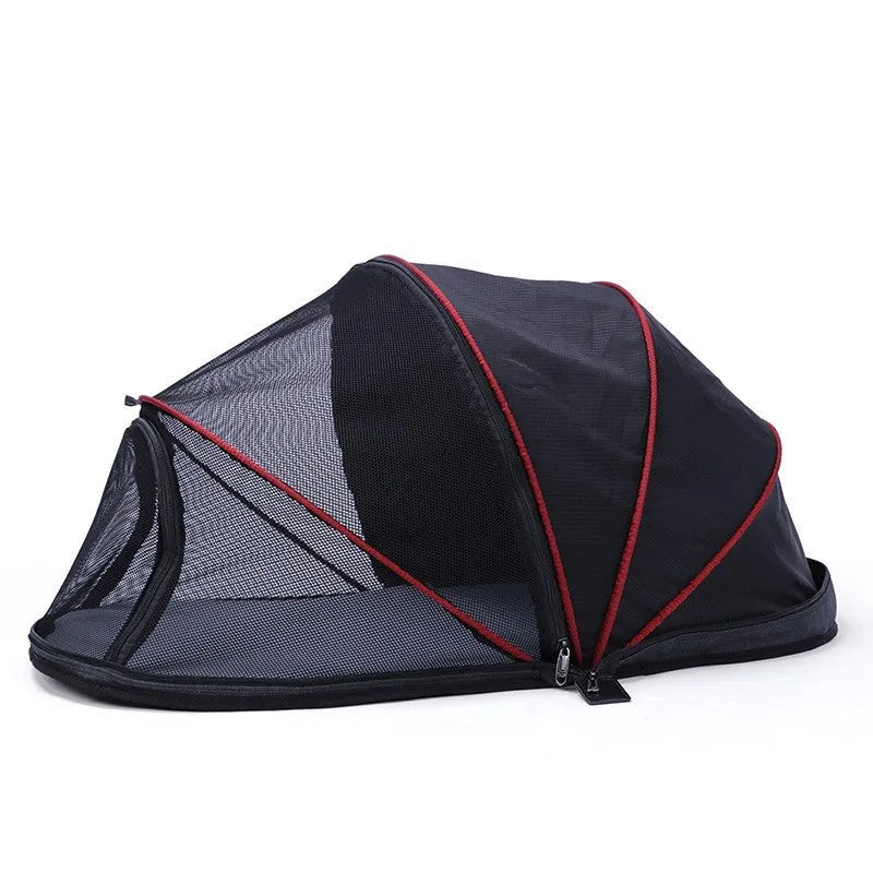 Pet folding tent cat bed cage with half mesh panels in portable travel design