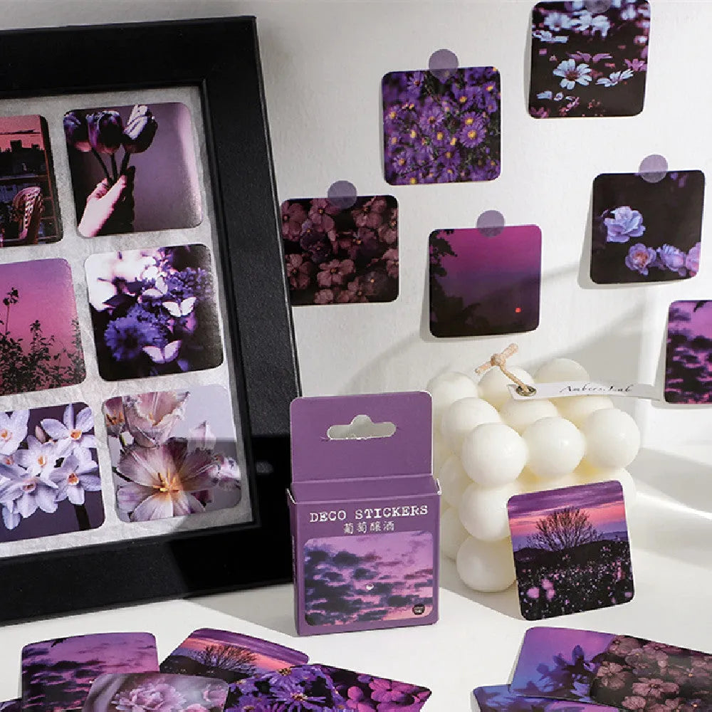 Nordic style decorative stickers with mountain, sea, and nature designs in six colour themes