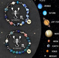 Two natural stone beaded bracelets featuring zodiac signs for astrology gifts