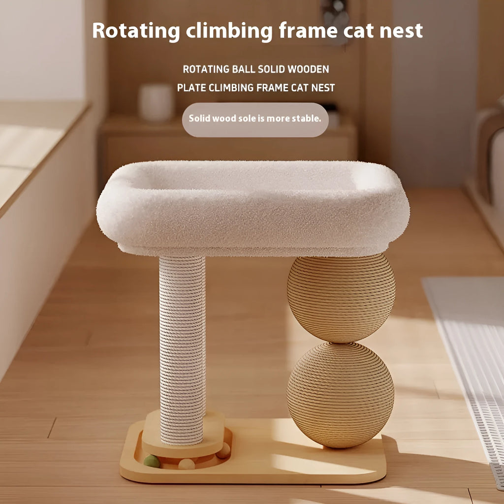 Pine wood cat scratching ball nest in sisal, summer mat, or double ball chamfer styles