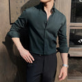 Men's dark stripes V-neck long sleeve casual shirt in chemical fibre blend fabric