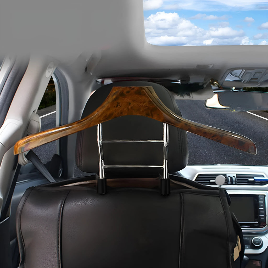 Wood yellow stainless steel car clothes hanger measuring 46.5cm for suits and coats