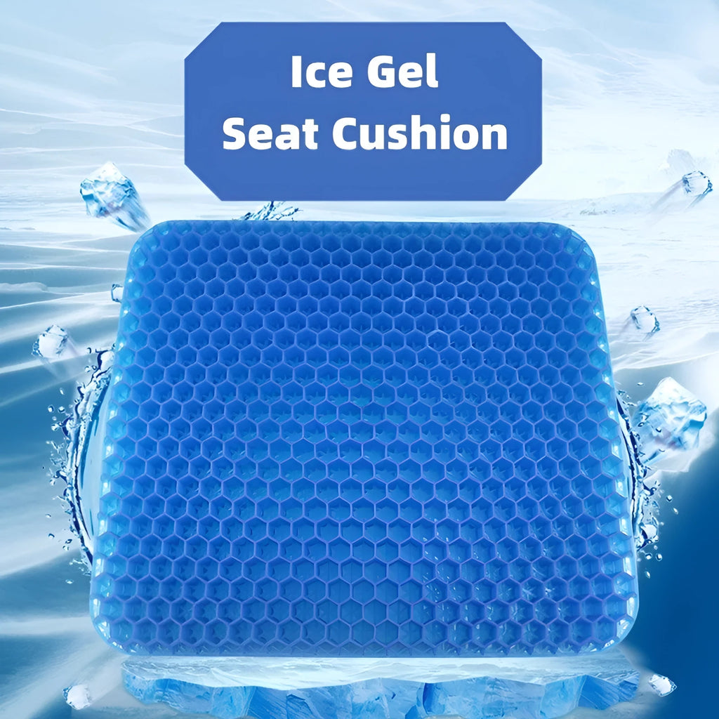 Summer gel seat cushion with honeycomb cooling design and double thick construction
