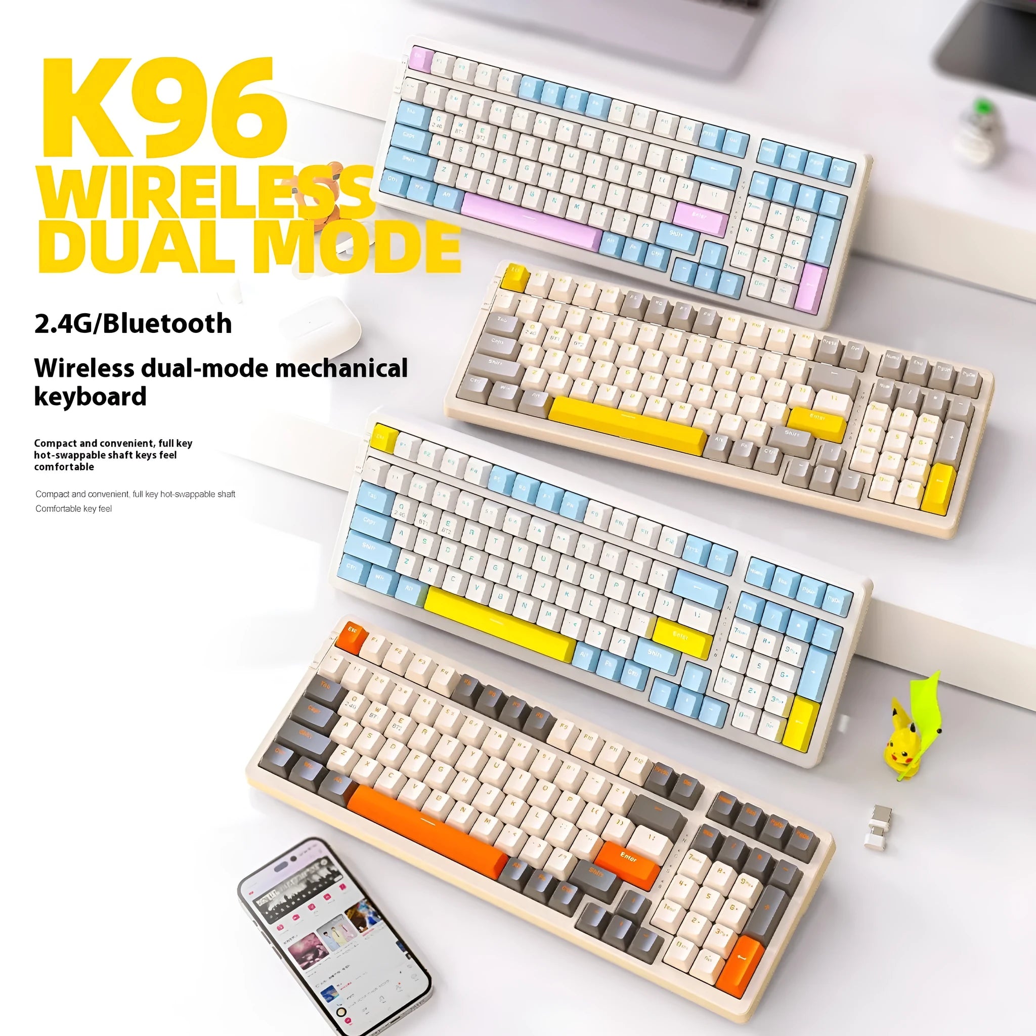 Free Wolf K96 Bluetooth dual-mode mechanical keyboard with Cherry MX Red switches in ABS housing