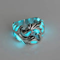 Chinese style luminous dragon pattern adjustable ring in antique silver blue and green electroplated finish