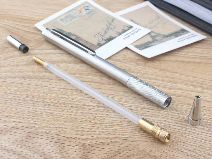 Metal automatic mechanical pencil with multiple lead size options including 0.5mm and 0.7mm