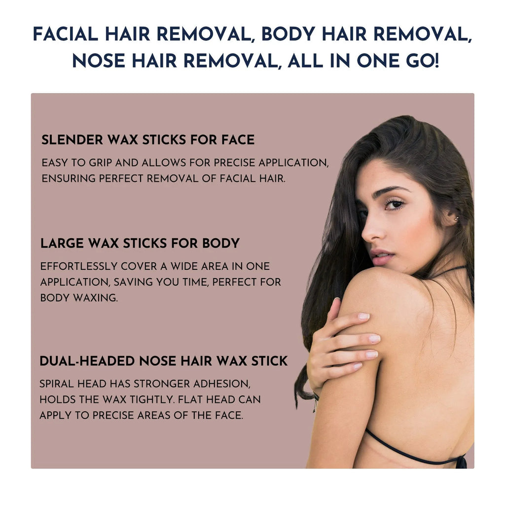 Professional waxing kit with black or pink wax warmer, hard wax beans, applicator sticks, post-treatment lotion and cooling masks.