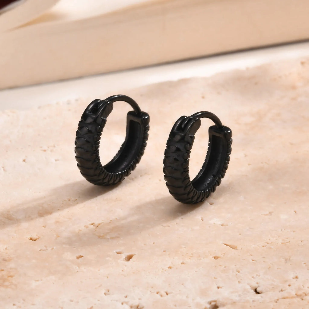 Stainless steel snake pattern earrings in black or gold hip hop style