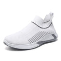 Men's flyknit mesh sneakers with striped design and plastic sole in black and white